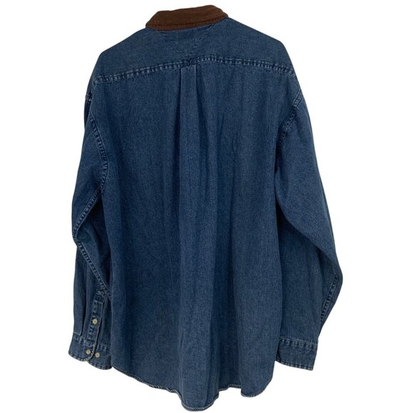 Vintage Y2K Tommy Jeans Denim Shirt Sz XL Corduroy Collar Logo Pocket RW10330 - Picture 7 of 8